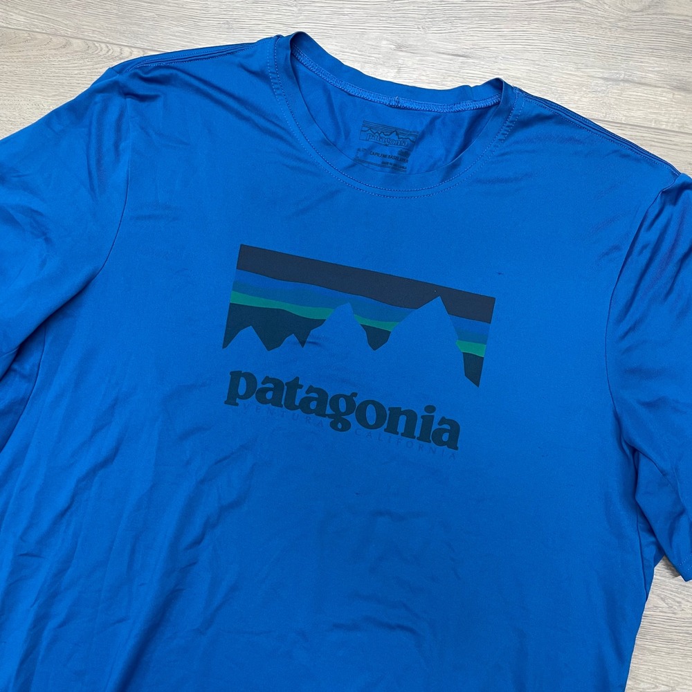 Patagonia Capilene Daily Baselayer Mens L Blue Graphic Short Sleeve T-Shirt FAIR